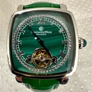 Vintage Constantin Weisz Malachite Watch Model #10J071CW, Genuine Leather Strap